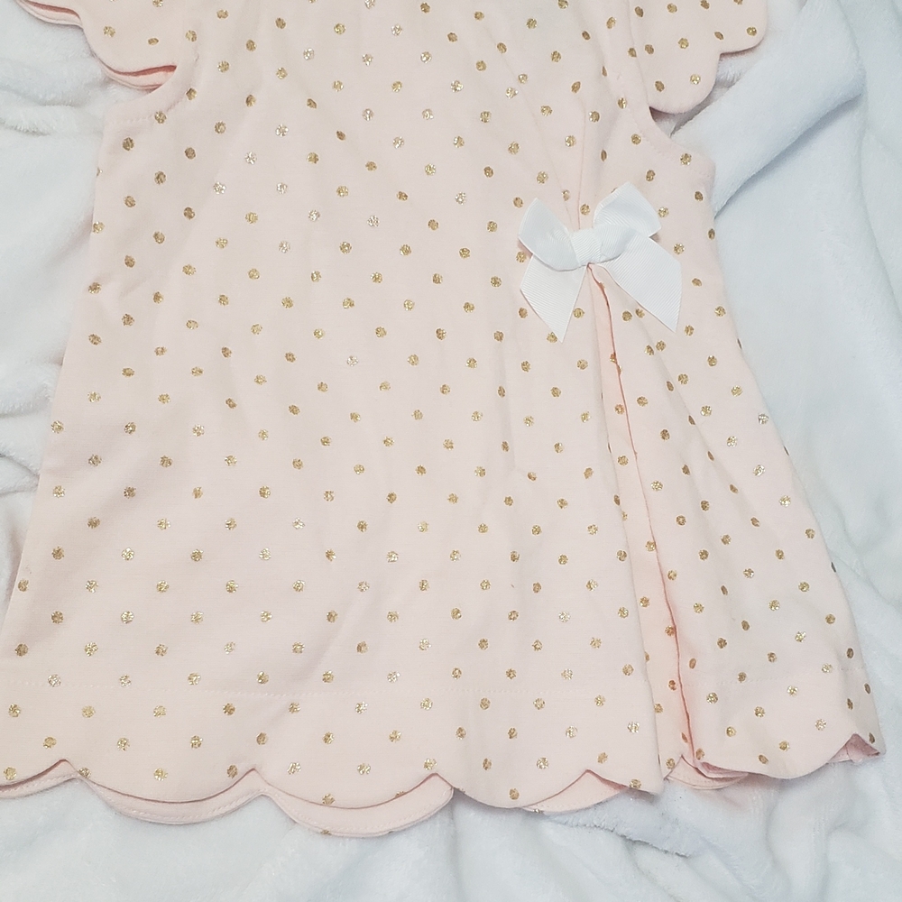 Charming Pink and Gold Polka Dot Kids Casual Dress